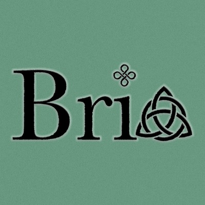 Gregory Shiel's original Brio artwork — serif 'Bri' with a Celtic triquetra as the 'o' on sage green